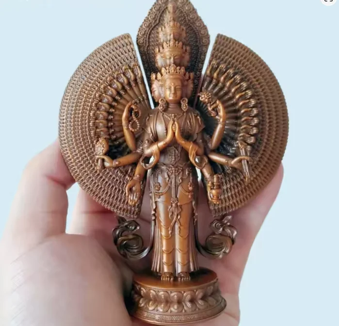 12cm Red Copper Thousand-hand Guanyin buddha statue Nepal Tibet Kwan-yin Avalokitesvara sculpture