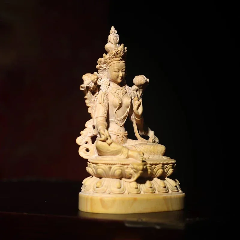 

Natural Boxwood Solid Wood Green Tara Wood Carving Like Guanyin Bodhisattva Hand Piece Home Decoration Pieces