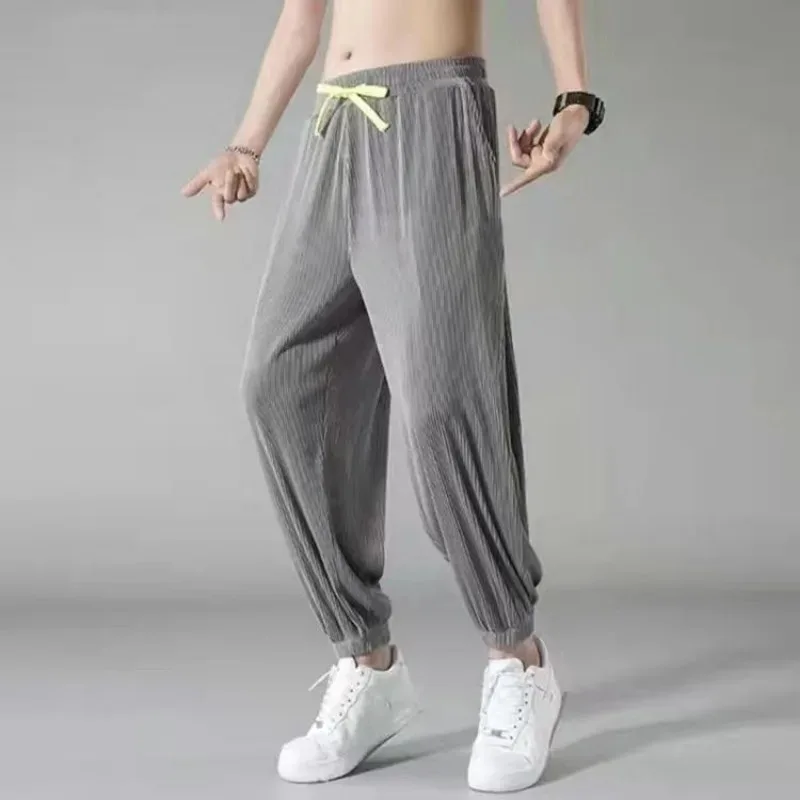 Nine Points Casual Pants Ice Shreds Trousers Male Sagging Sensation Thin Loose Fitting Trend Bound Feet Motion Trousers