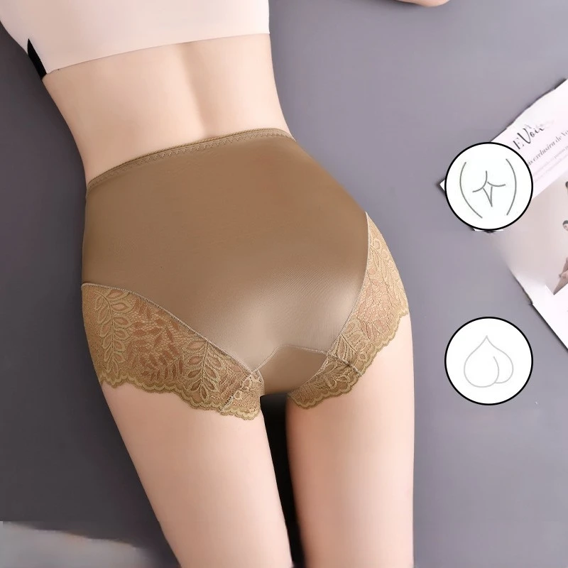 Plus Size 3XL Women\'s Panties Sexy Hollow Lace Underwear Seamless High Waist Briefs Female Ice Silk Comfort Intimates Underpants