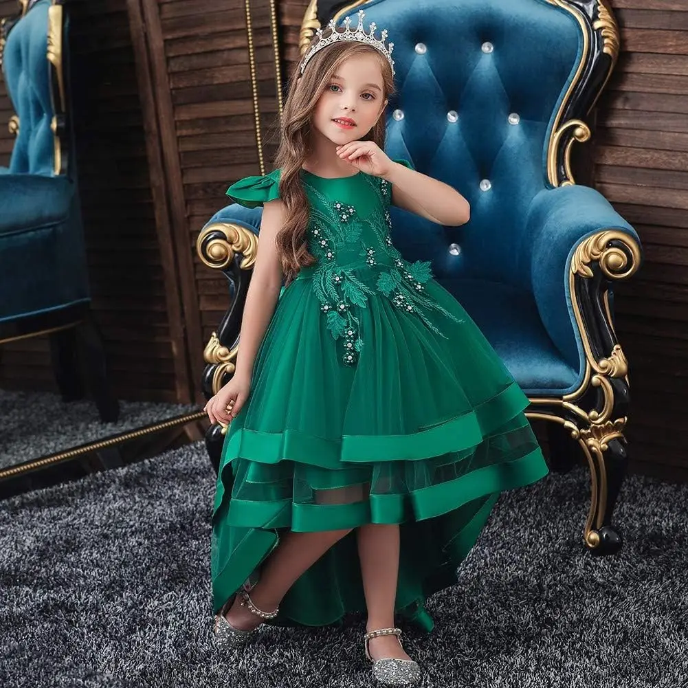 Ragazza Principessa Concorso di bellezza Alto e basso Gaul Abito da damigella d'onore per bambini Ballo Festa di compleanno Abito da laurea, Abito da comunione