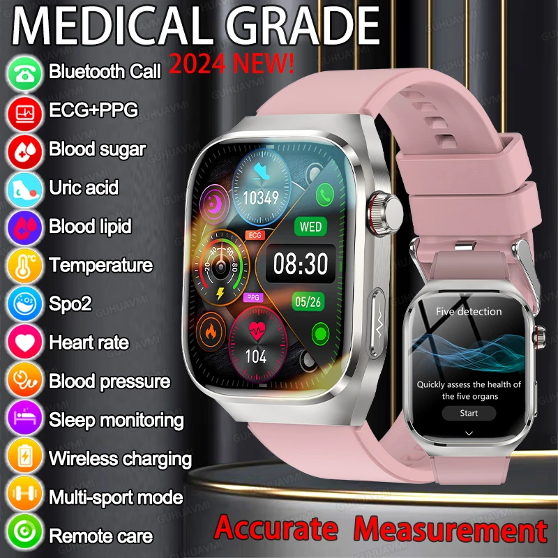 2024 neue medizinische Qualität Gesundheit Smartwatch für Frauen Männer Blutzucker Fett Harnsäure HD Amoled Bildschirm Bluetooth Anruf Smartwatches