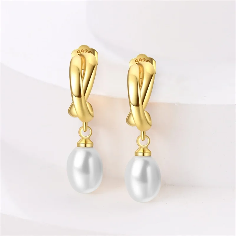 Classic Earrings 925 Silver Sea Pearls Heart Shaped Golden Hoop Earrings For Women Engagement Birthday Proluxy Fine Jewelry Gift