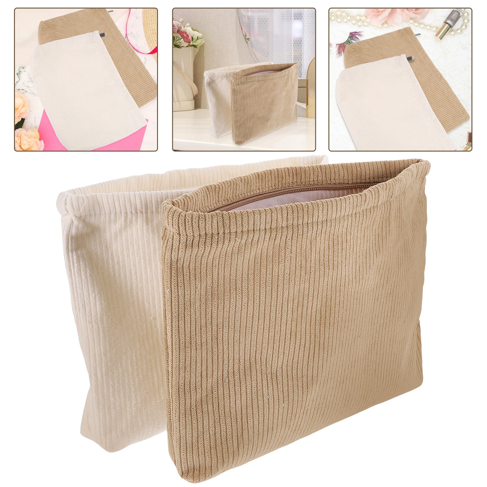 Borsa per trucco da viaggio da 2 pezzi Pochette in tela di velluto a coste 2 pezzi per portafoglio da donna Organizzatore portatile per riporre Miss