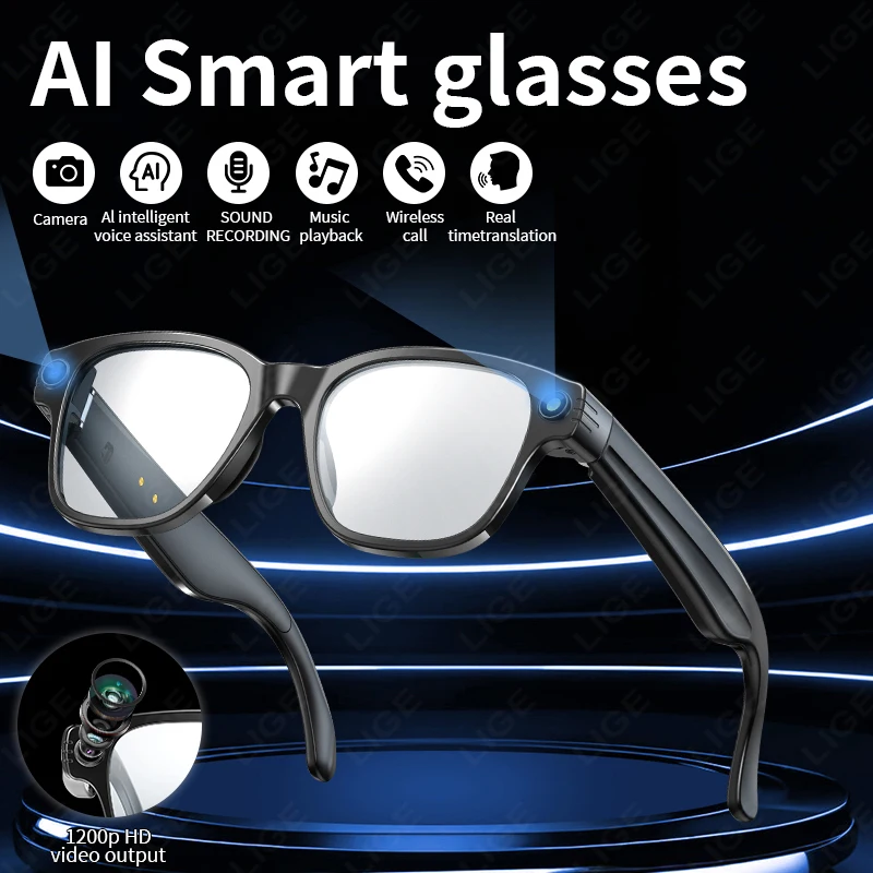 

8 MP Smart Glasses Sunglasses Recording Videos AI Photo Recognition Answer Translation 270mAh Anti Blue Light Bluetooth Glasses