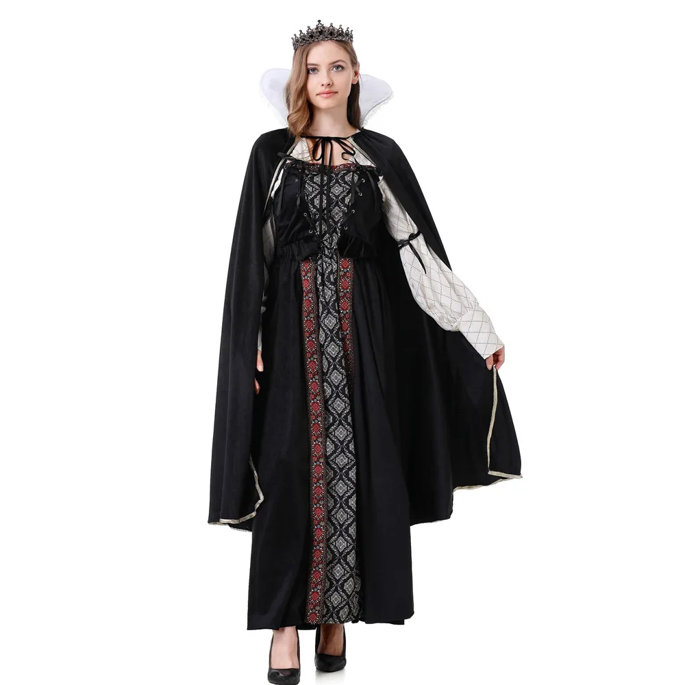 

Vintage Halloween Court-style Witch Dress Long Dress French Performance Medieval Vampire With Cloak Adult