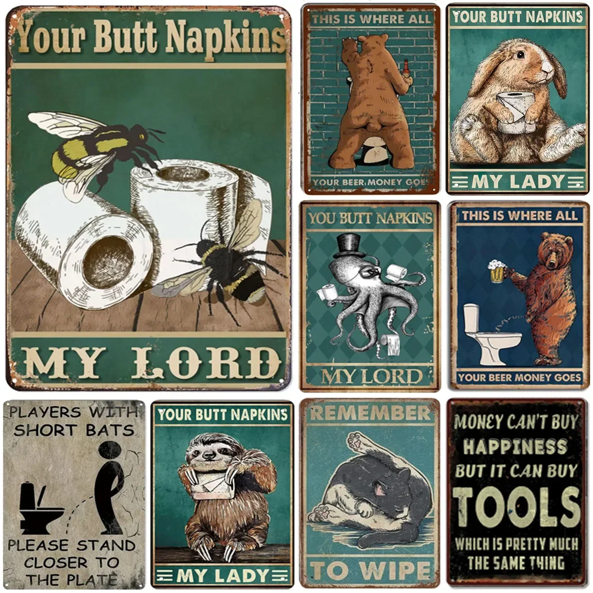 Metall-Blechschilder 'Your Butt Napkins' Wanddekoration Vintage-Kunstposter Eisenmalerei für Männerhöhle Zuhause Café Garten Club