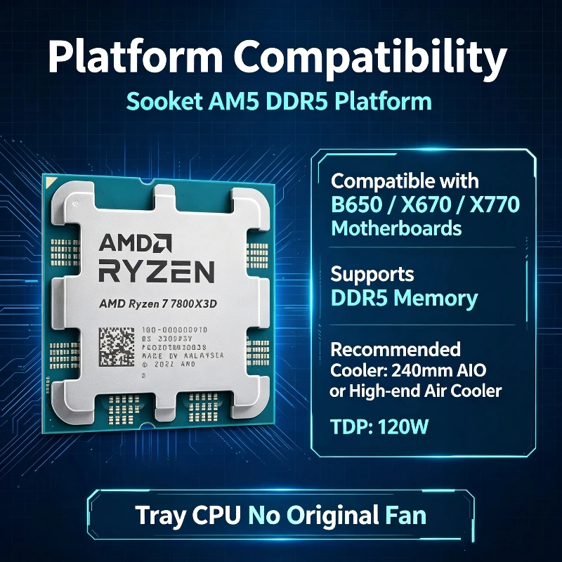 AMD Ryzen 7 7800X3D 데스크탑 프로세서 8코어 16스레드 5NM 120W TDP 소켓 AM5 DDR5 CPU, 쿨러 없는 트레이 CPU 썸네일 5