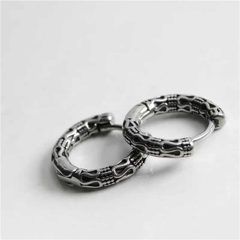 Titanium steel carved retro cast men's earrings hoops fashion accessories