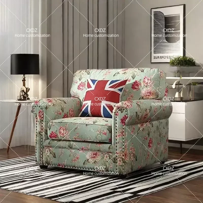 Rural Floral Cotton Linen Fabric Sofa Pastoral Mediterranean Style Apartment Size Living Room Combination Sofa