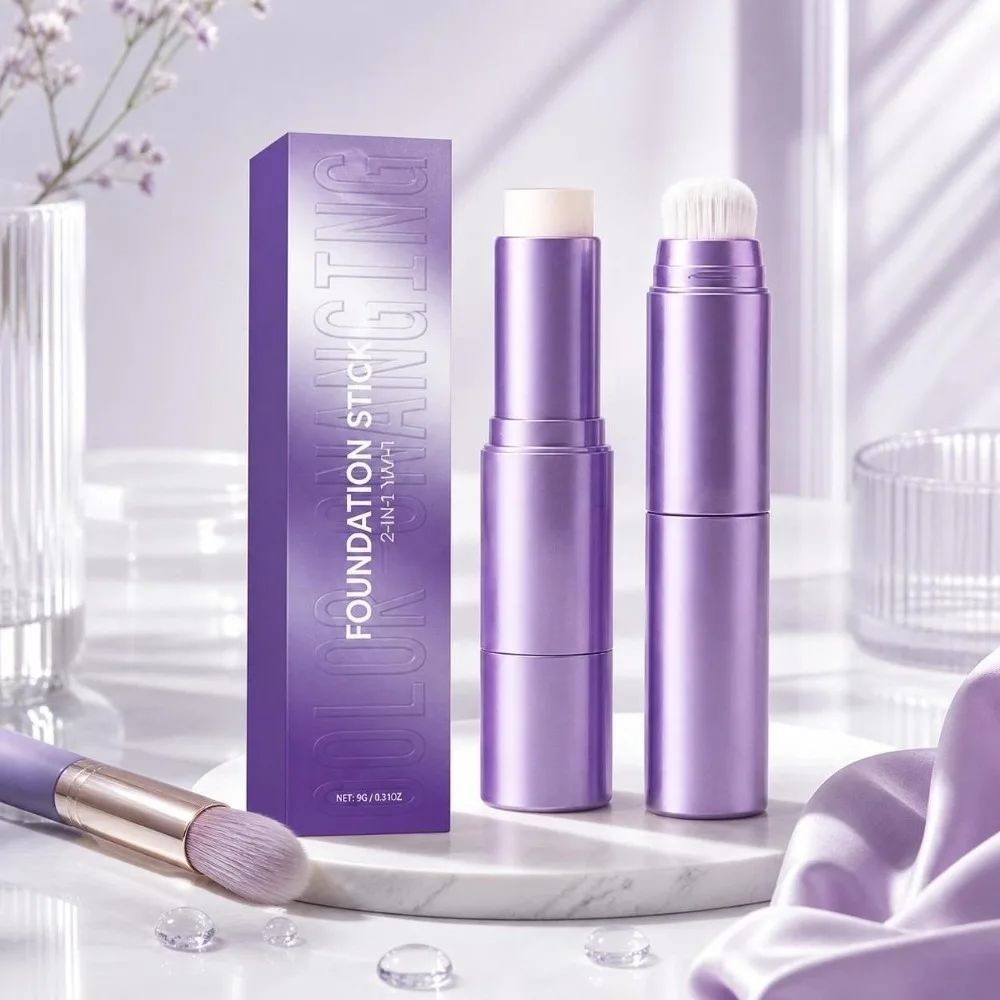 Lightweight Foundation Stick Smooth Texture Hydrating Color Changing Foundation Moisturizing Long Lasting 2-In-1 Foundation