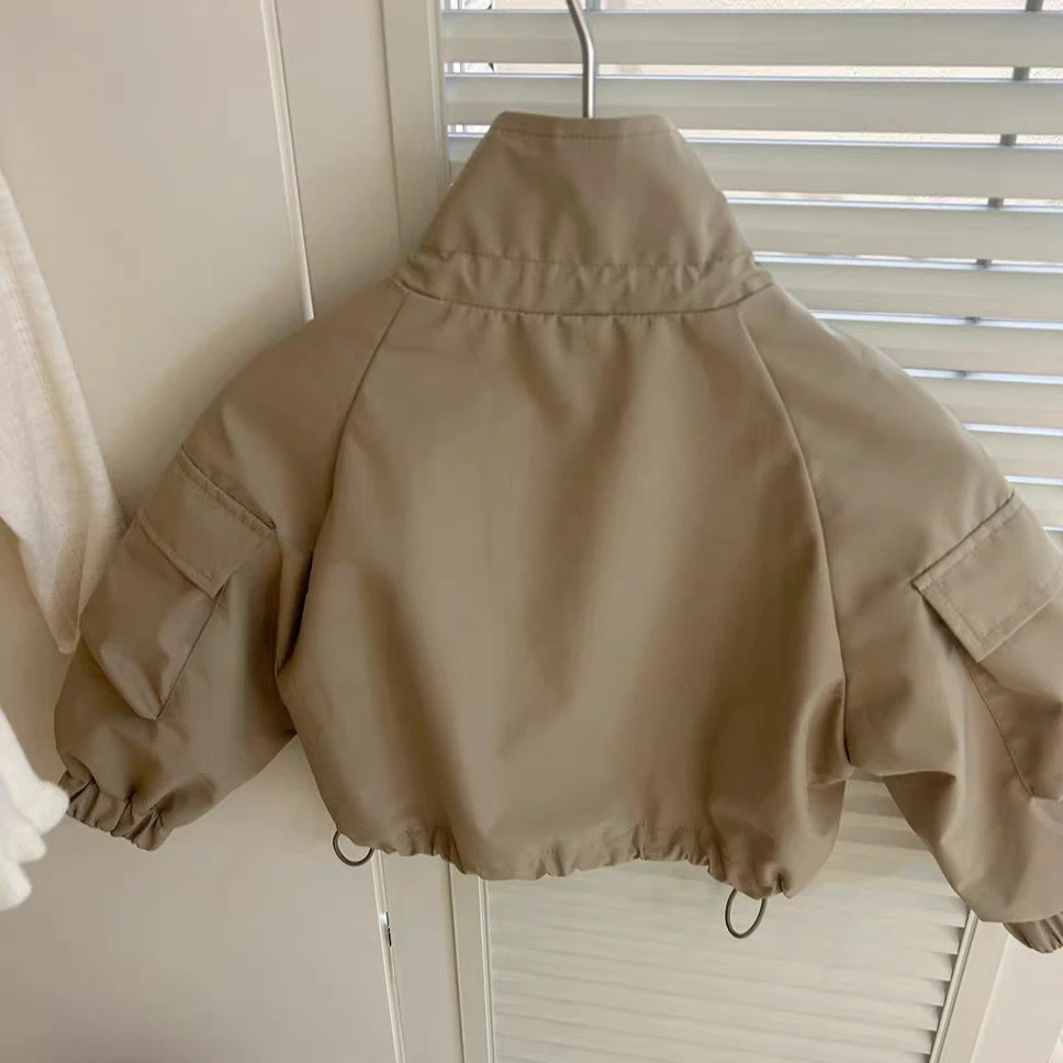 New Girls Drawstring Khaki Jacket Spring and Autumn Baby Girl Foreign Coffee Leggings Two-piece Set Children Casual Outfit