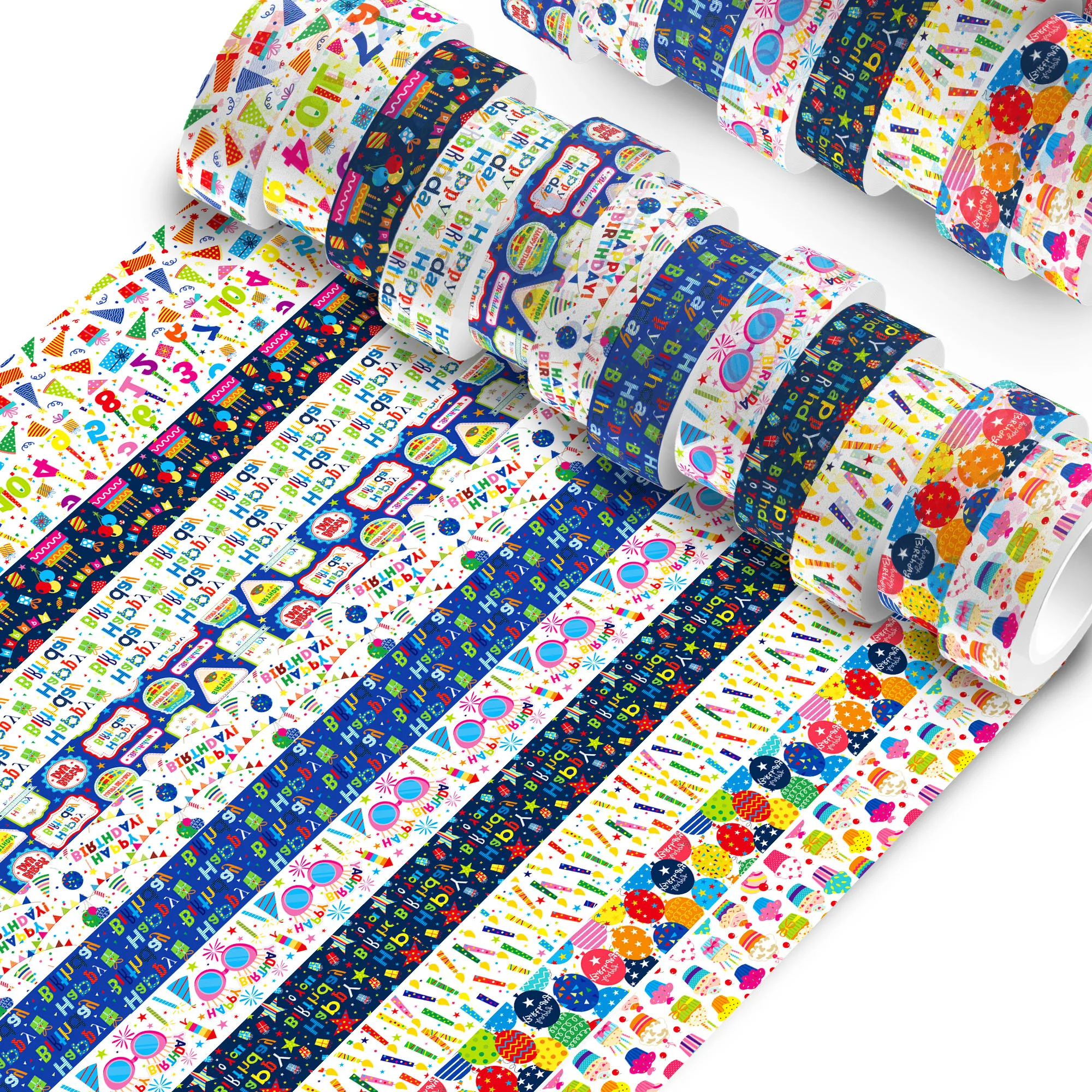 Colorful Birthday Theme Washi Tape and Scrapbooking Paper Double-Sided Origami Art Background Photo Album Decor DIY Craft