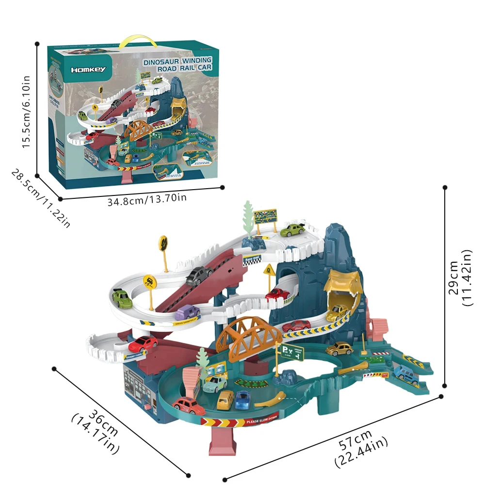 Brinquedos educativos para crianças, Dinosaur Mountain Track, Racing Rail, modelo de carro, jogo de aventura, trem interativo