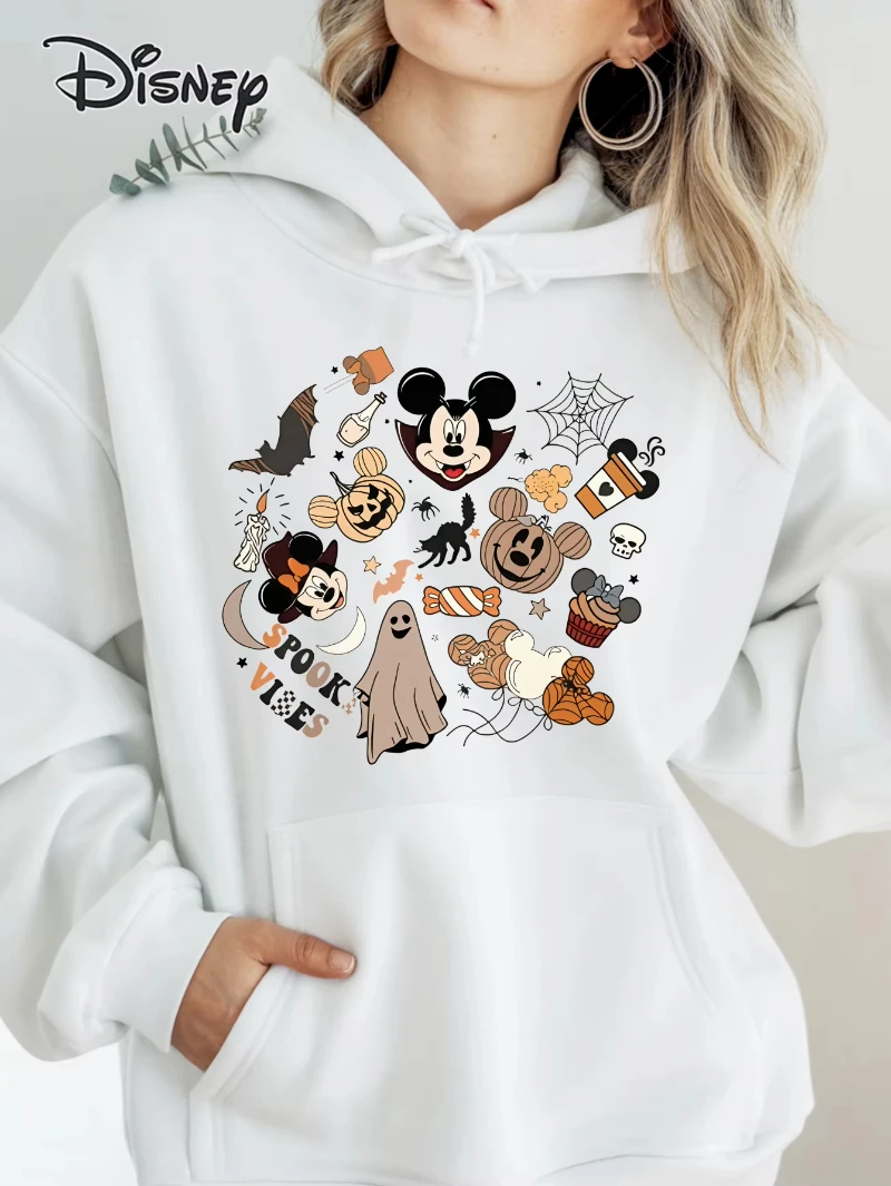 

MINISO Disney Mickey Mouse Halloween Theme Women Hoodie Autumn Winter Casual Unisex Pullover Sweatshirt Clothing Hoody Oversized