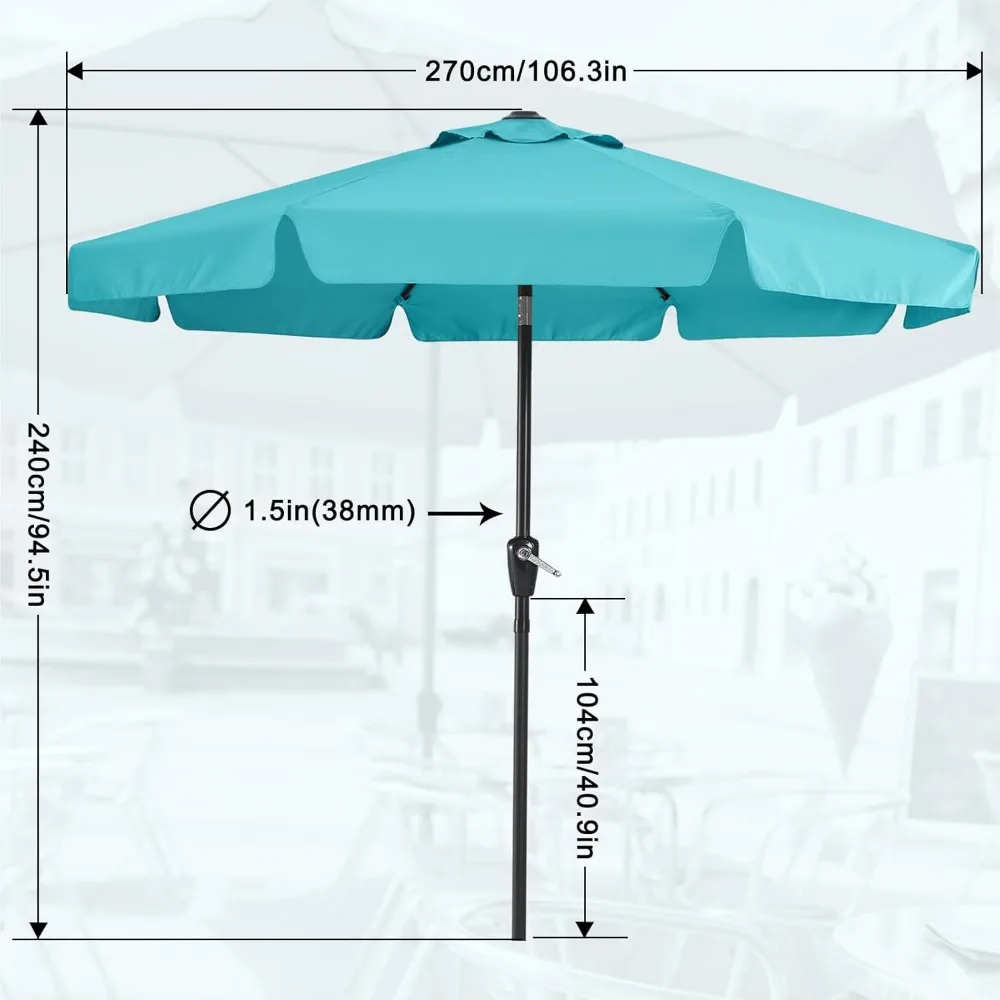 9ft Turquoise Patio Umbrella with 8 Ribs for Outdoor Table Market, Durable and Stylish