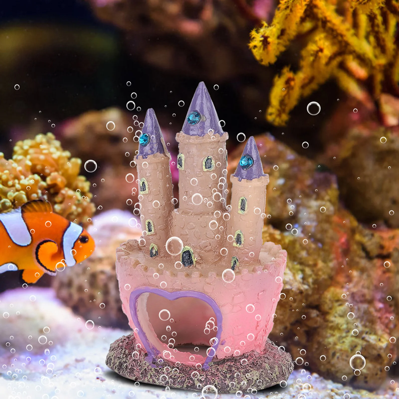 Resin Cartoon Castle Shape Ornaments Landscape Decoration For Aquarium Fish Reptiles Tank