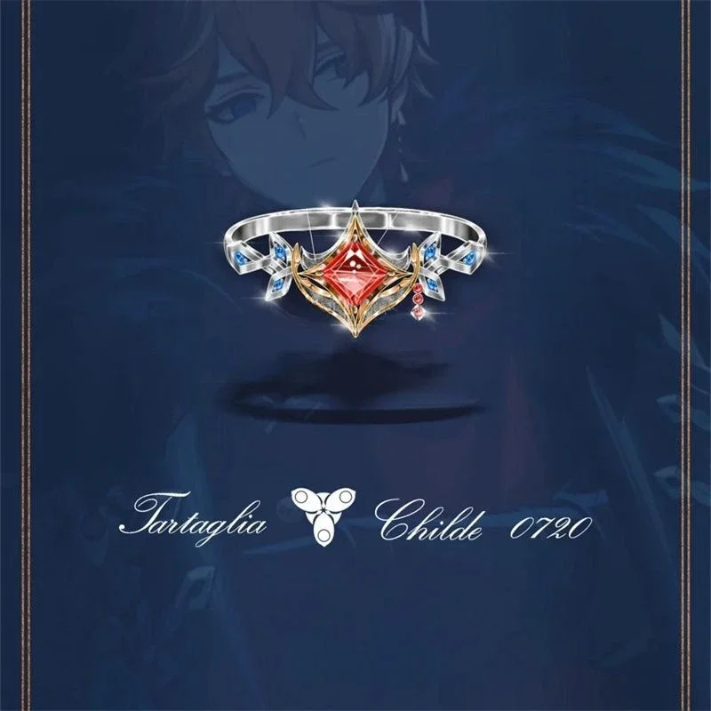 Genshin-Juego Popular Tartaglia, personajes periféricos 2D, anillo del mismo estilo, accesorios de anillo Cos, disfraces de Cosplay, accesorios DIY