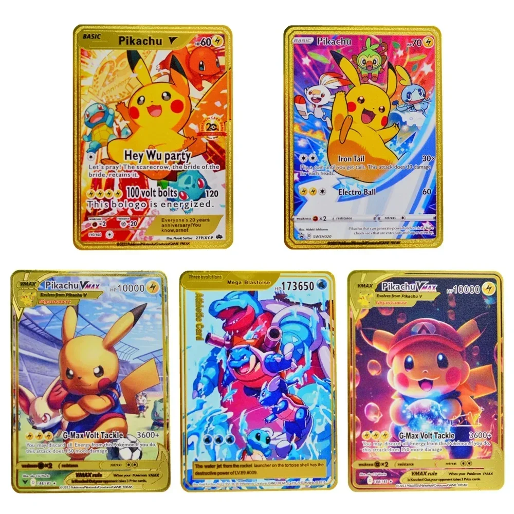 

5шт. 173650 Карта HP Pokemon, металлические буквы Pokémon Charizard Vmax Pikachu Vstar Lugia Arceus, золотые железные карты, аниме-игра, детские игрушки