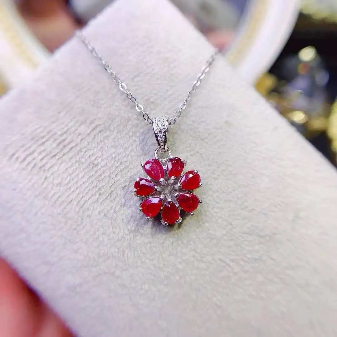 KJJEAXCMY New Jewelry Natural Women's Ruby Pendant 925 silver inlay Colorful and splendid Crystal pure fire flash explosion