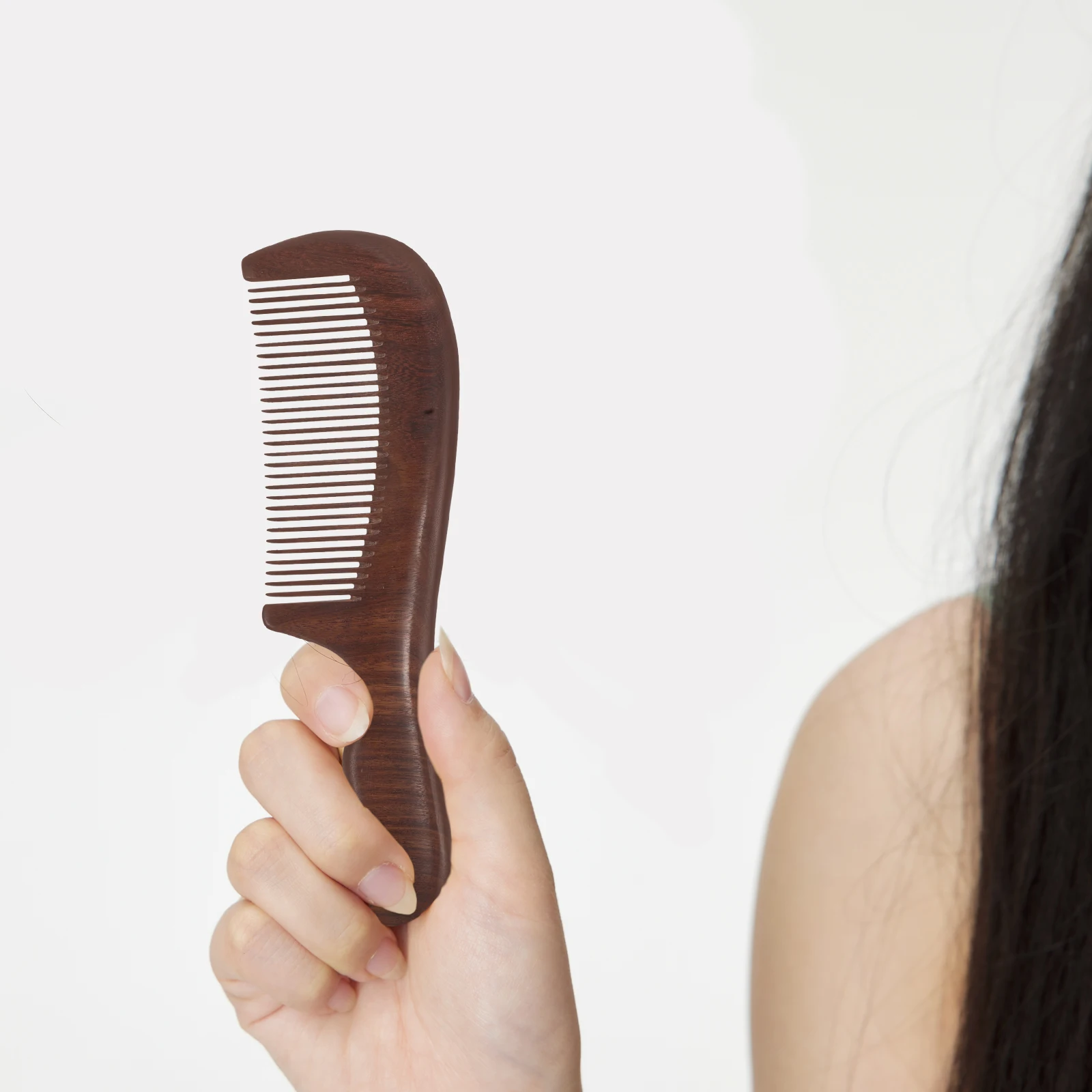 

Ergonomic Dual Curved Handle Wooden Comb Fine Tooth Anti-Static Scalp Massage Detangling Tool For All Hair Types Hair Care Fine