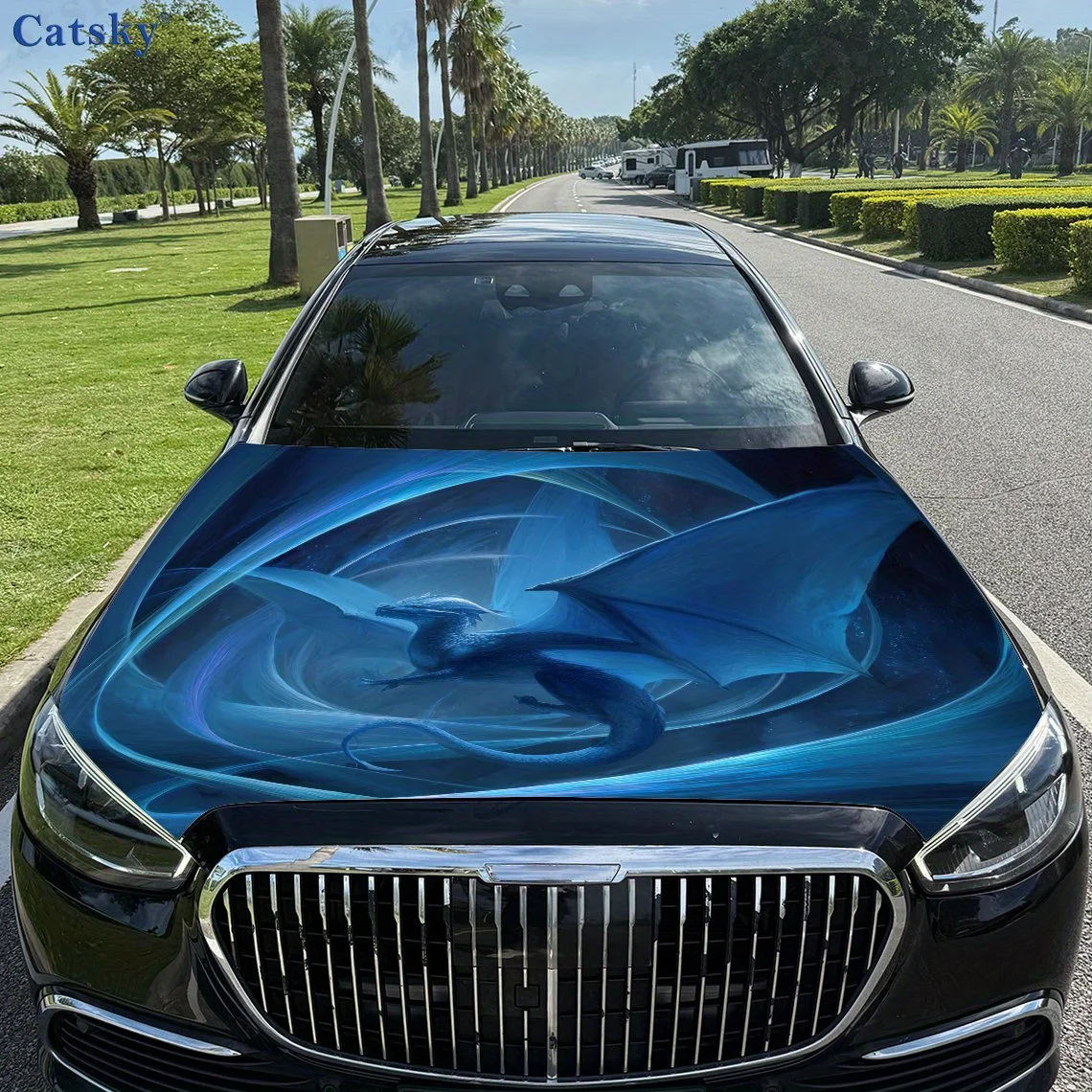 

Виниловая пленка на капот автомобиля Blue Dragon and Blue Galaxy — водонепроницаемая, самоклеящаяся, наклейка для защиты поверхности для двигателя автомобиля, Re