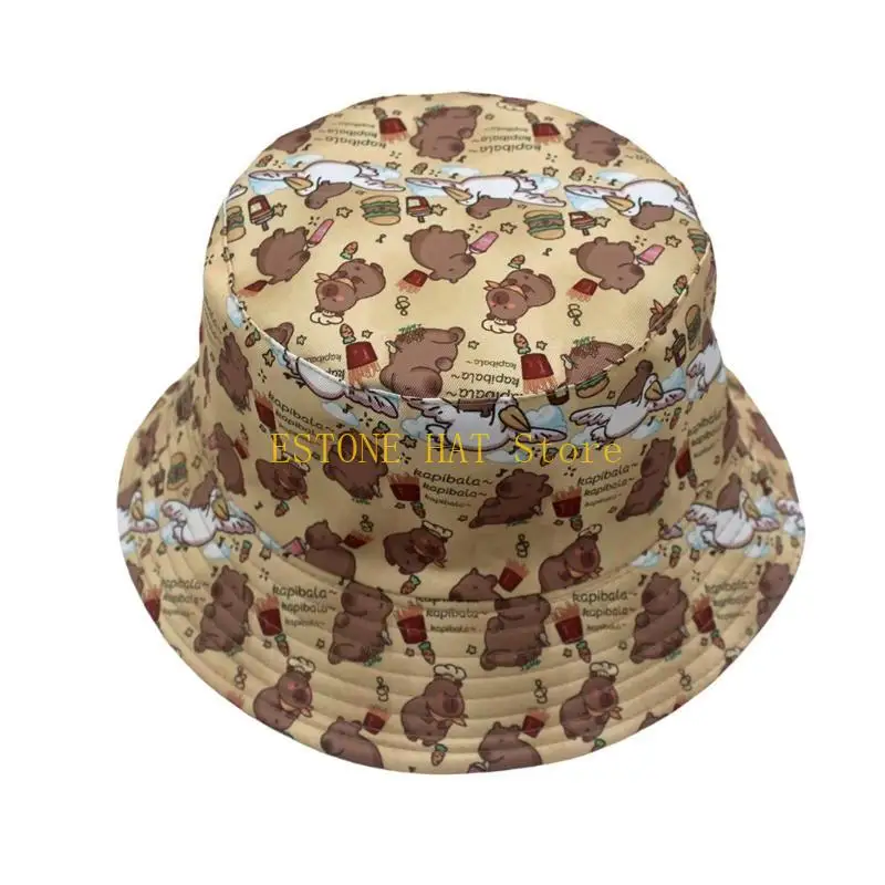 49MF Print Bucket Hat Trendy Animal Lover Hat Outdoor Fisherman Hat for Outdoor Activity