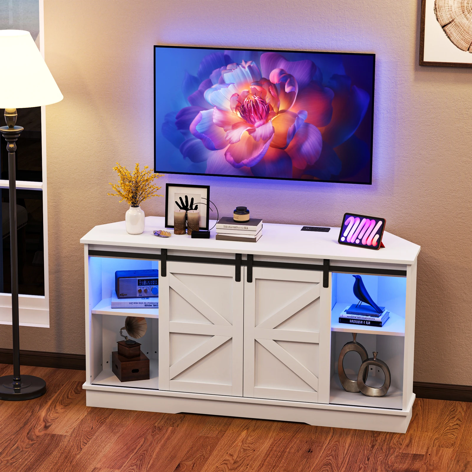 

TV Stand for 65Inch TV with Sliding Barn Door,Corner