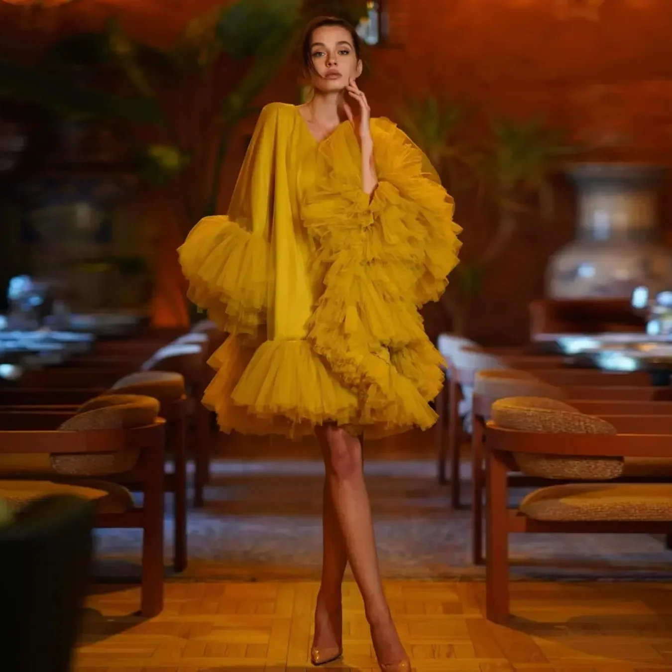 Party Dresses Fluffy Knee Length Layered Ruffles Women Party Dress Short Dubai Luxury A Line Prom Gown Tulle Custom Color