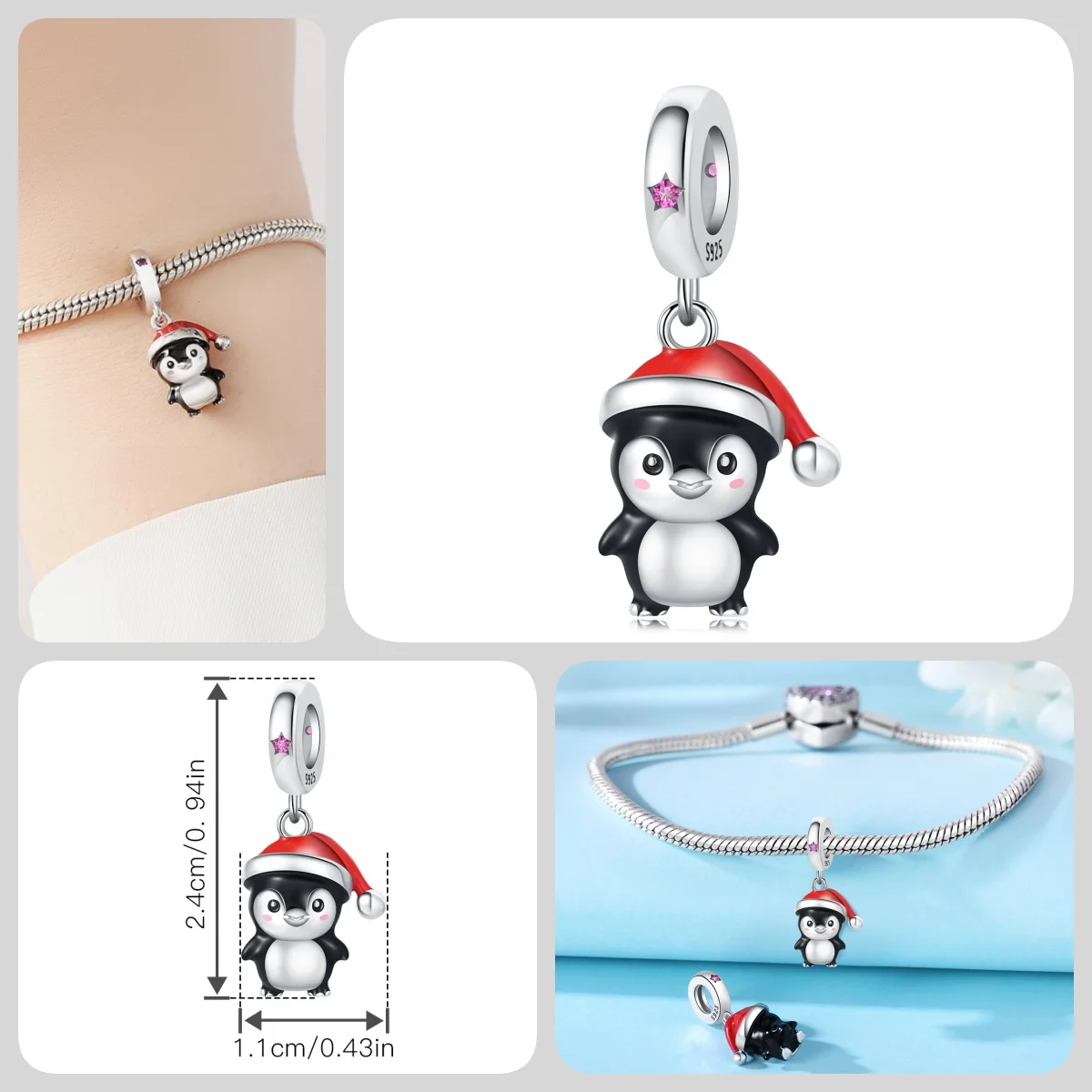 Original 925 Sterling Silber Zirkon Schneeflocken-Charm-Anhänger DIY Perle Passend für Armband Halskette Schmuck Feiertagsgeschenke für Frauen – Detail 10