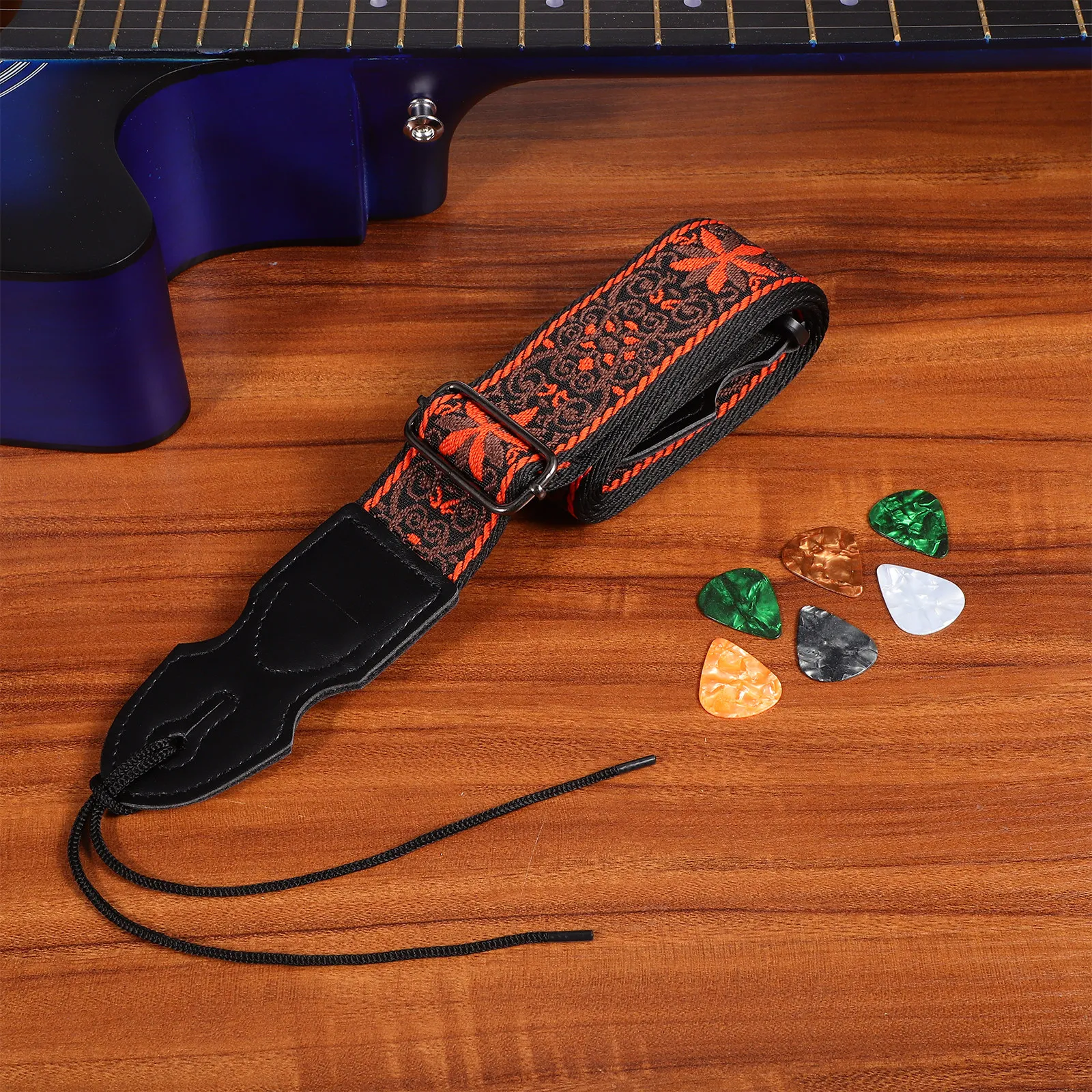 

1 комплект: Ремень для электрогитары с медиаторами, регулируемый, для электрогитары, акустической и бас-гитары, из полиэстера, набор аксессуаров