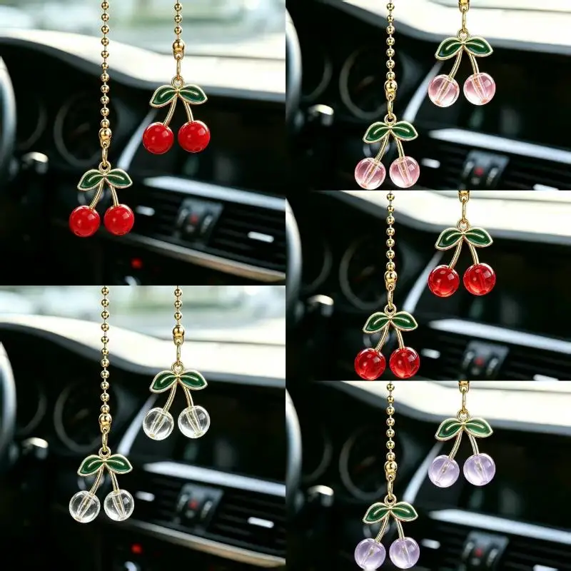 Car Rearview Mirror Cherry Hanging Ornament 1Pcs Cute Auto Interior Decor Pendant Lovely Gift for Female Car Drivers