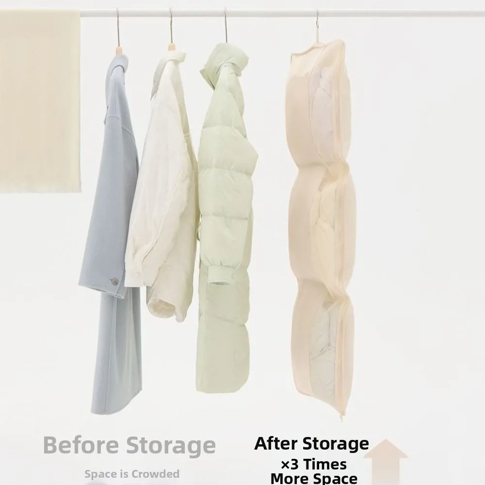 Dust-Proof Hanging Garment Bag Space Saving Visual Mesh Window Down Coat Storage Bag Self Compression Zipper Compression Vacuum