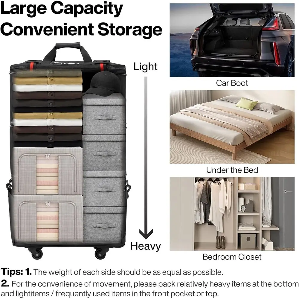 Expandable Rolling Travel Bag with Wheels, Large Collapsible Suitcase for Men and Women, Black - view 6