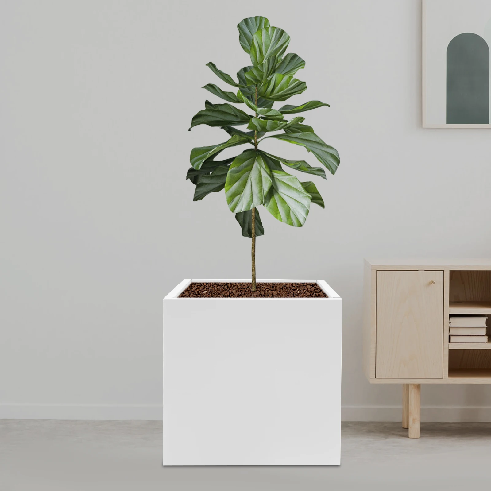 

White Planter Box Square High Temperature Baking Finish Indoor Outdoor Garden Plant Pot Heavy Duty Planter with Assembly Require
