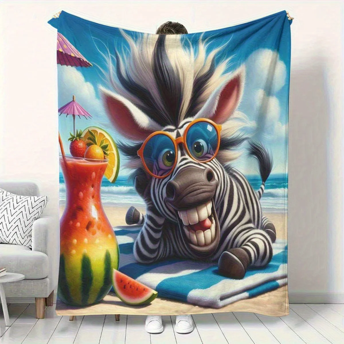 Interesting zebra patterns Flannel printed blanket suitable for all seasons suitable for living room office sofa and travel