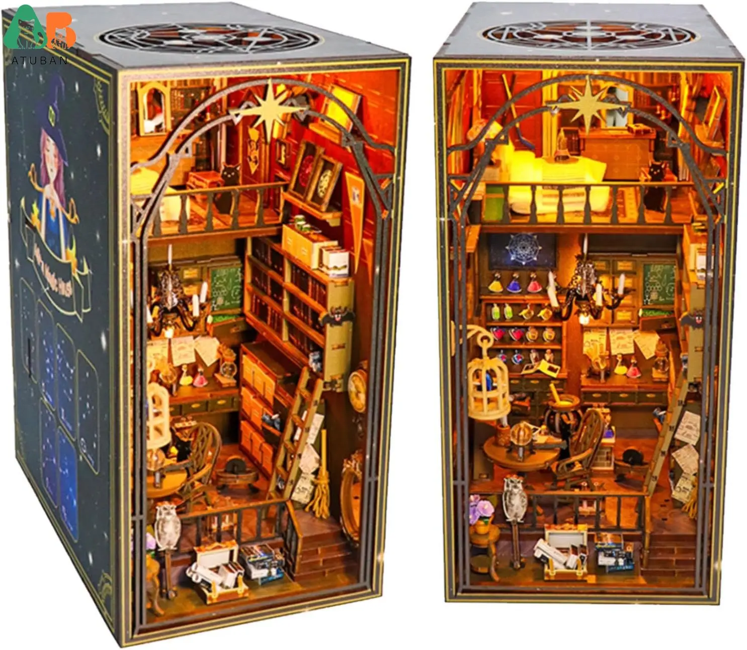 ATUBAN Kit angolo libro fai da te, libreria casa delle bambole fai da te, decorazione per inserto scaffale libreria, kit miniaturizzato fermalibri