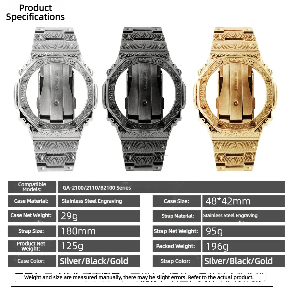 Vintage Engraved Stainless Steel Case Band Mod Kit For Casio G-SHOCK GA2100 GA-B2100 GA2110 Casioak Watch Metal Bezel strap Part