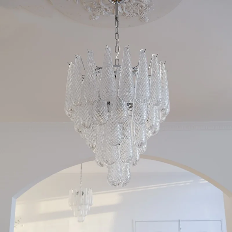 

French waterfall glass chandelier villa duplex staircase retro light luxury bedroom living room dining room designer chandelier