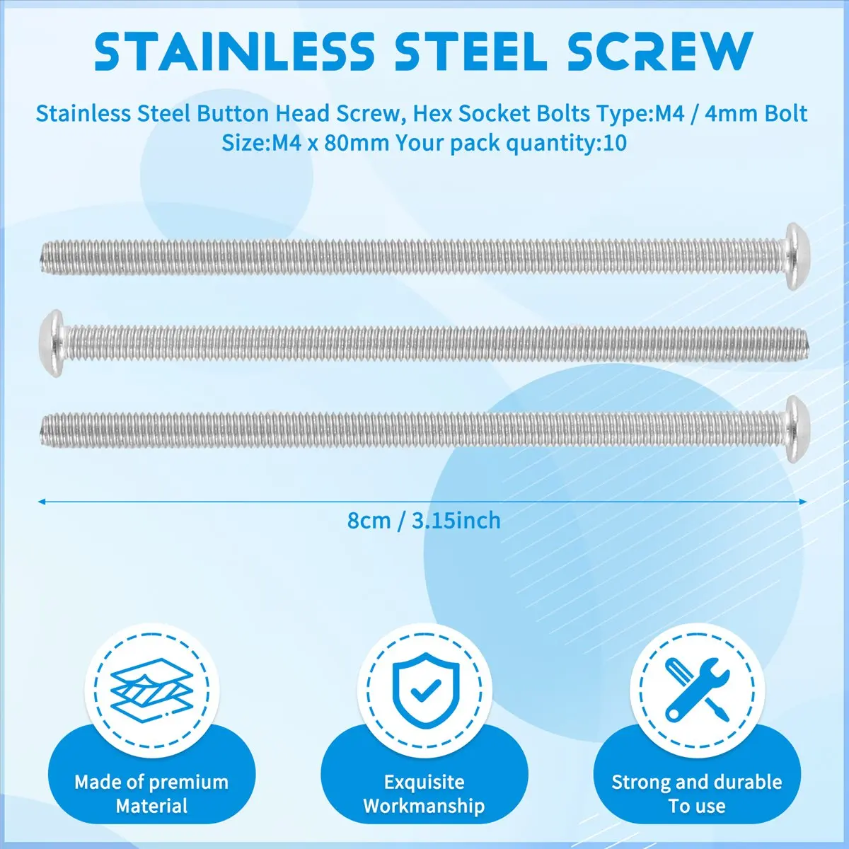 2026 B-est Stainless Steel Button Head Screw, Hex Socket Bolts Type: / 4mm Bolt size: x 80mm Your pack quantity:10