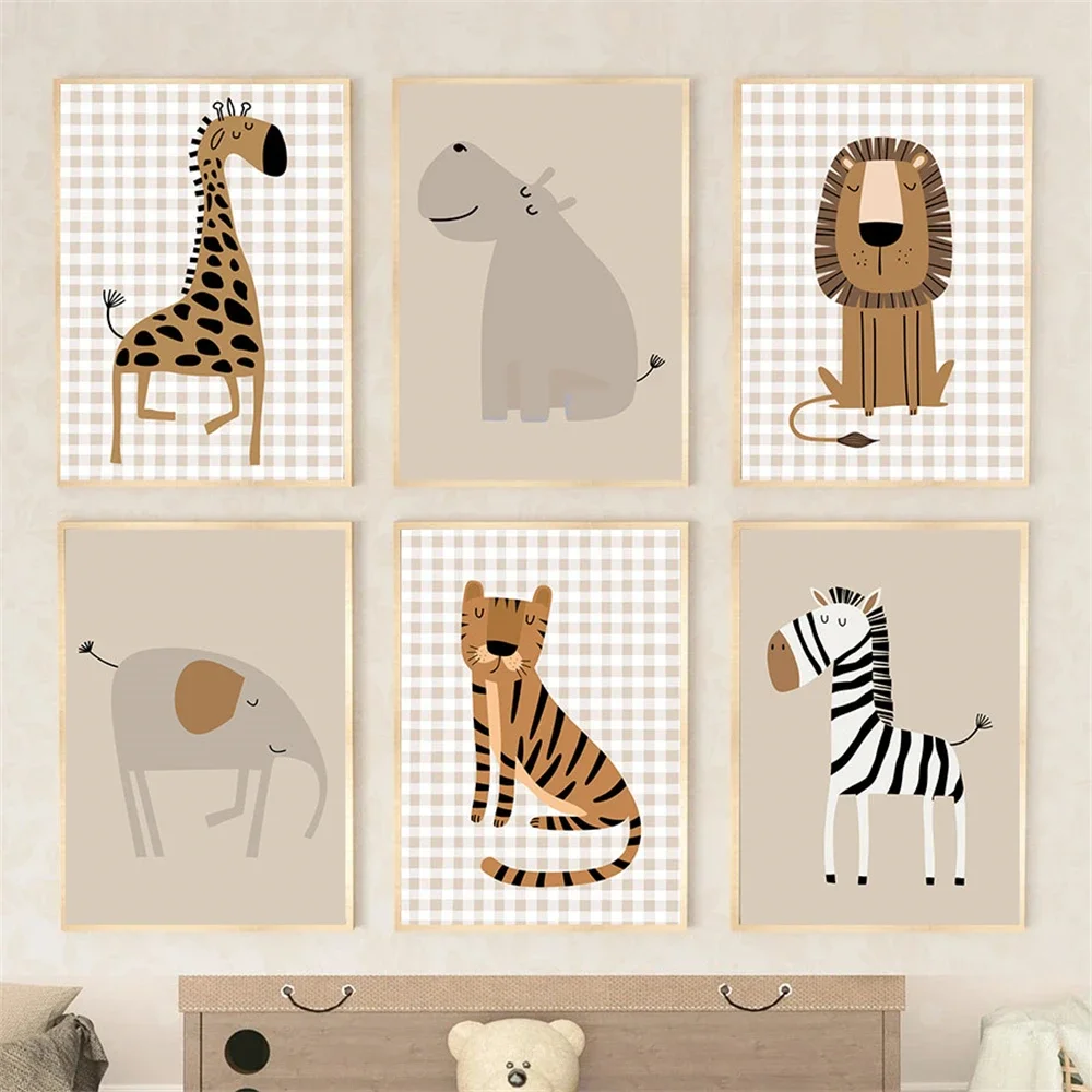 

Cute Lion Zebra Giraffe Elephant Poster Hippo Wall Art Canvas Painting Nursery Print Nordic Wall Pictures Kids Room Decoration