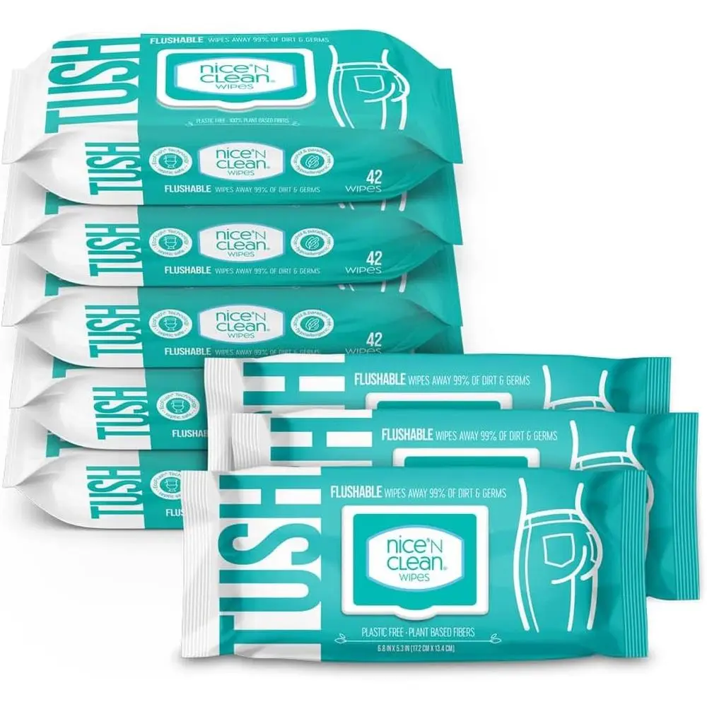

Plant-Based Adult Cleansing Wipes, 8 Packs of 42, Enriched with Aloe & Vitamin E