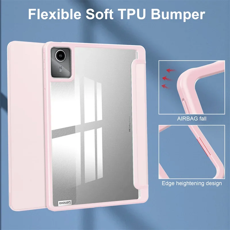 Tablet Case for Lenovo Xiaoxin Pad 2024 Tab M11 11 Inch Trifold Pencil Holder Acrylic Back Flip Stand Kickstand Shockproof Cover image 4