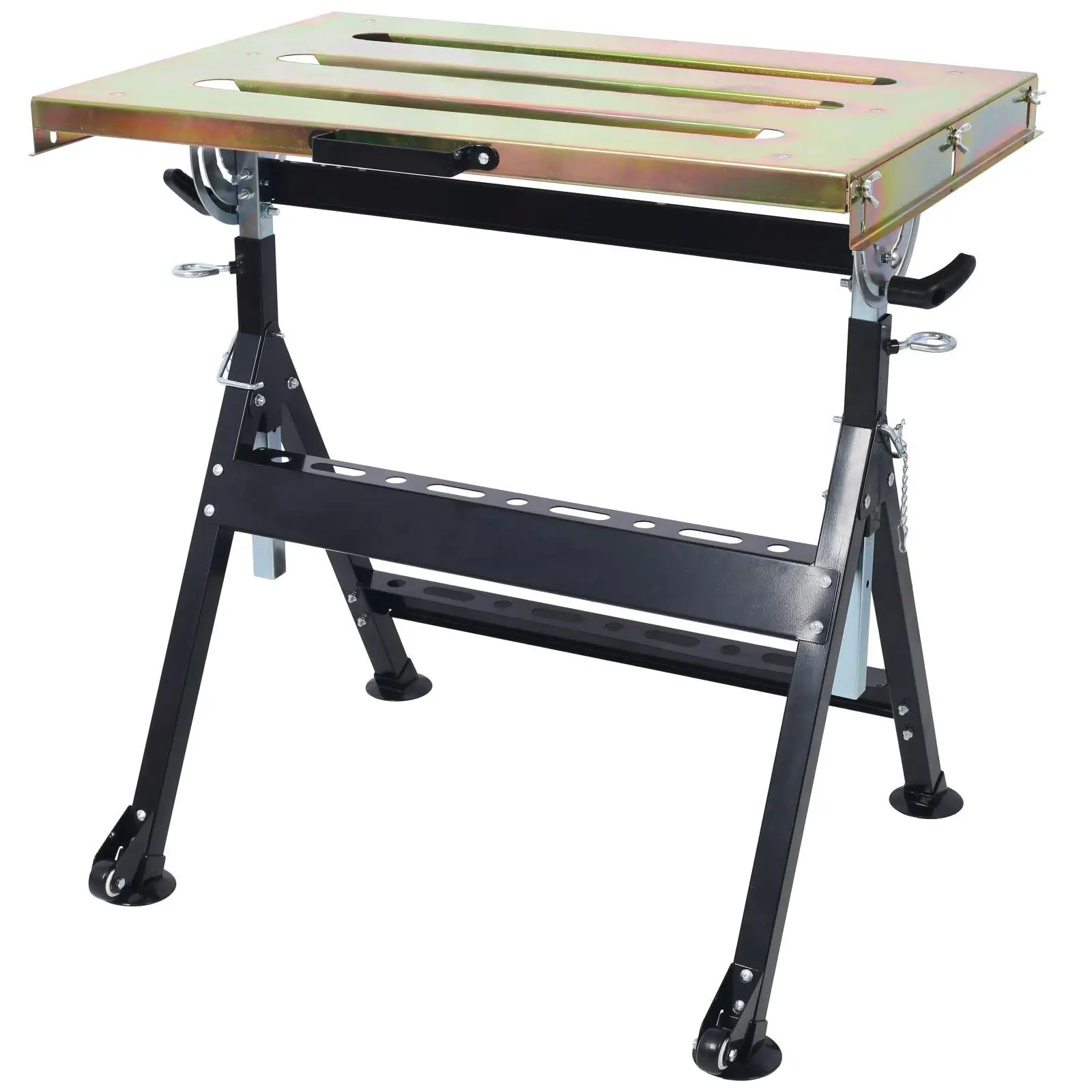 30x20 Steel Welding Table on Wheels - 400lbs Capacity, Adjustable Height & Angle, Folding Workbench with 3 Slots