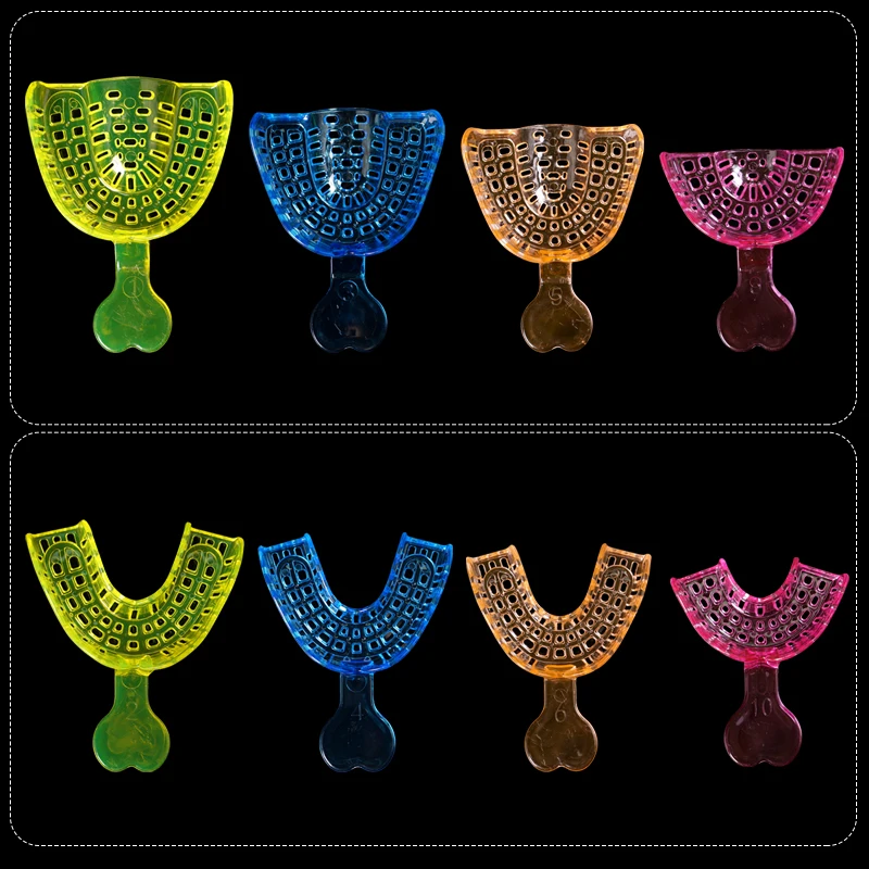 2Pcs Dental Impression Trays Plastic Disposable Colorful Upper Lower Teeth Holder Plaster Mold Tray Dentistry Material