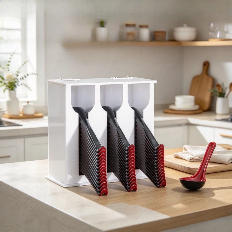 Acrylic Spoon Holder, Compartment Cutlery Organizer with Drainage and Dust Protection for Chopsticks on Restaurant Counters