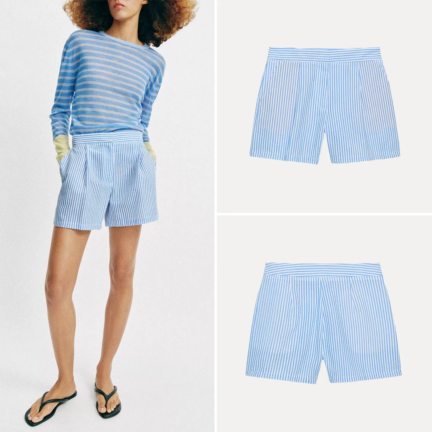 

Fashionable High Waist Pleated Striped Casual Shorts Women's Summer 2026 New Arrival Loose Fit Straight Leg Pants