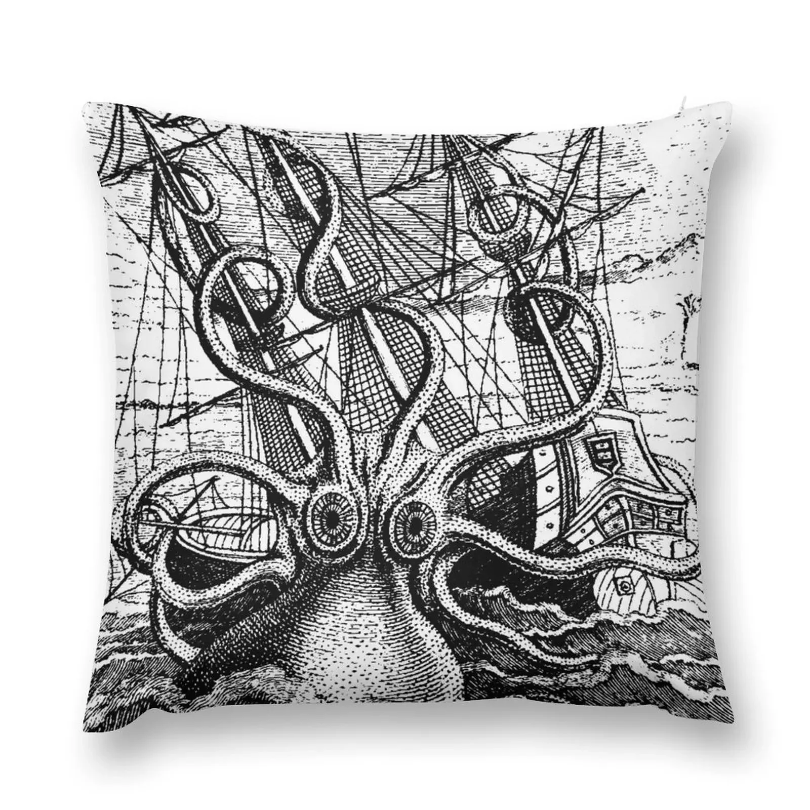 Vintage Kraken attacking ship illustration Throw Pillow Decorative Cushions For Living Room Christmas Pillow Covers pillow