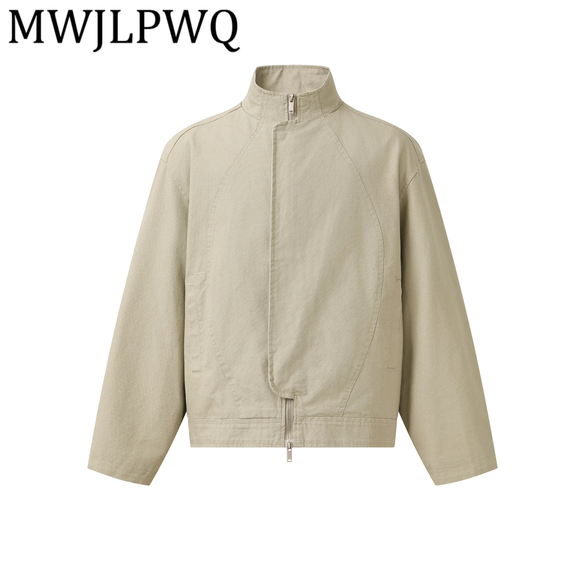 

MWJLPWQ Simple Stand Collar Jacket Men's American Fashion High Street Long Sleeve Modish Design Coat 2025 Autumn New 12576