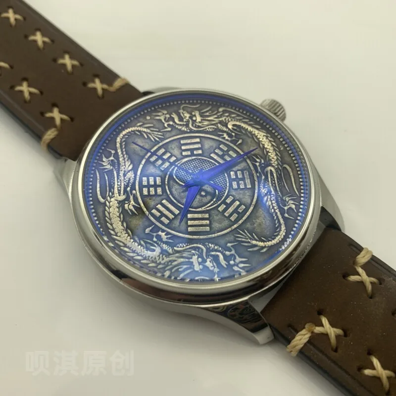 Taiji Bagua Shuanglong Dial Chinese Style Automatic Mechanical Watch Handmade Original Retro Watch
